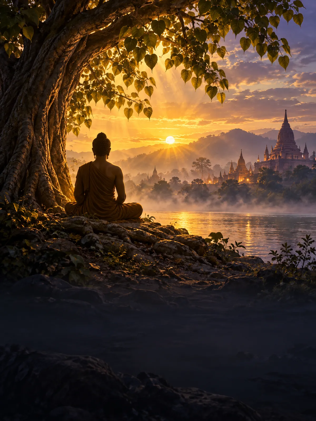 Illustration accompanying the buddha's awakening