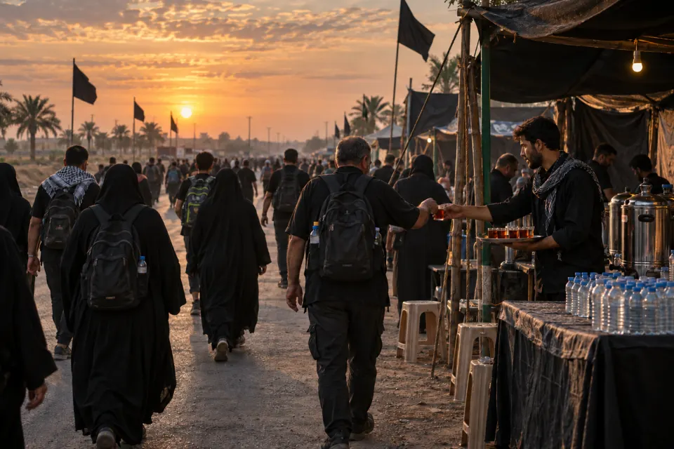 the walk to Karbala, mawkib tents offering tea
