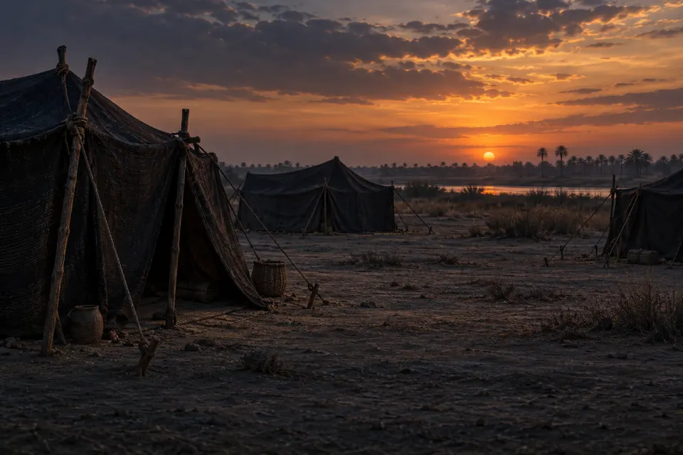 Karbala plain 680, tents and the river kept from the camp, no figures