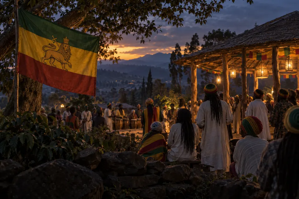 Lion of Judah flag, chanting