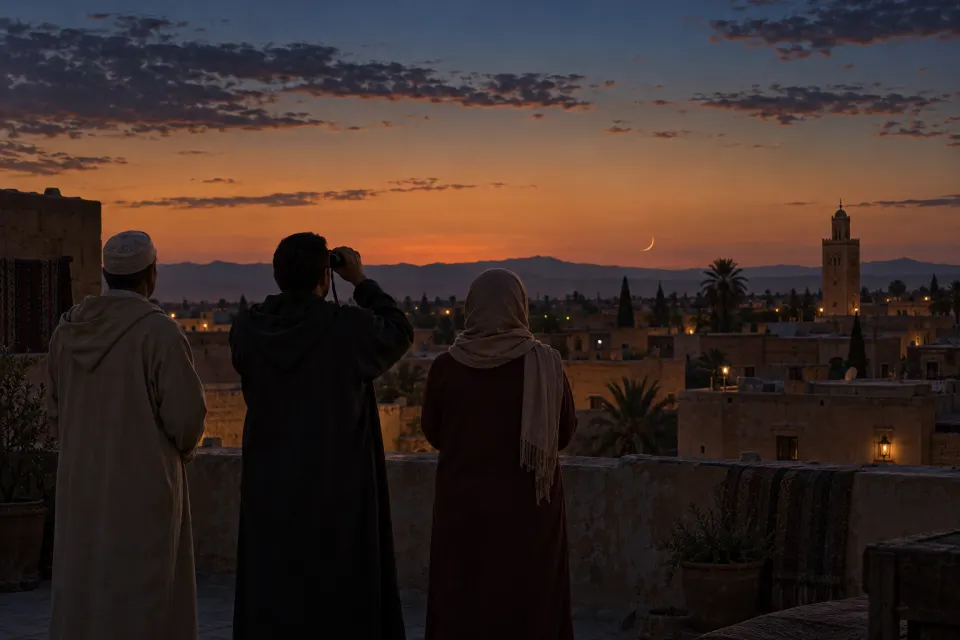 a crescent-moon sighting from a rooftop