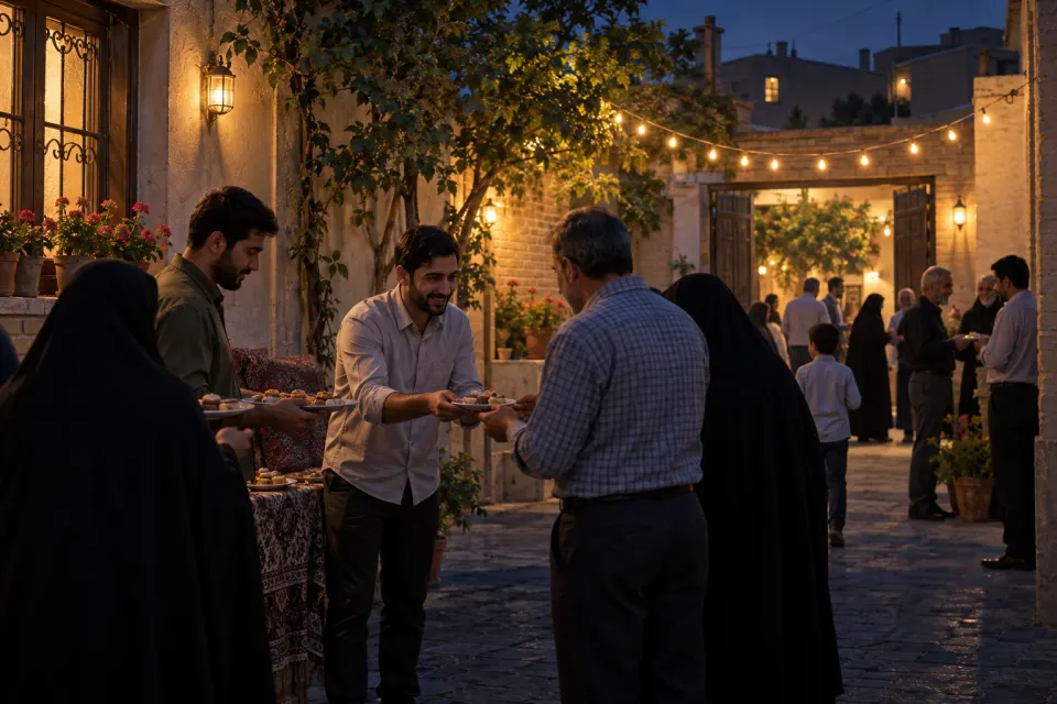 festival lights and sweets in Qom, no portraits