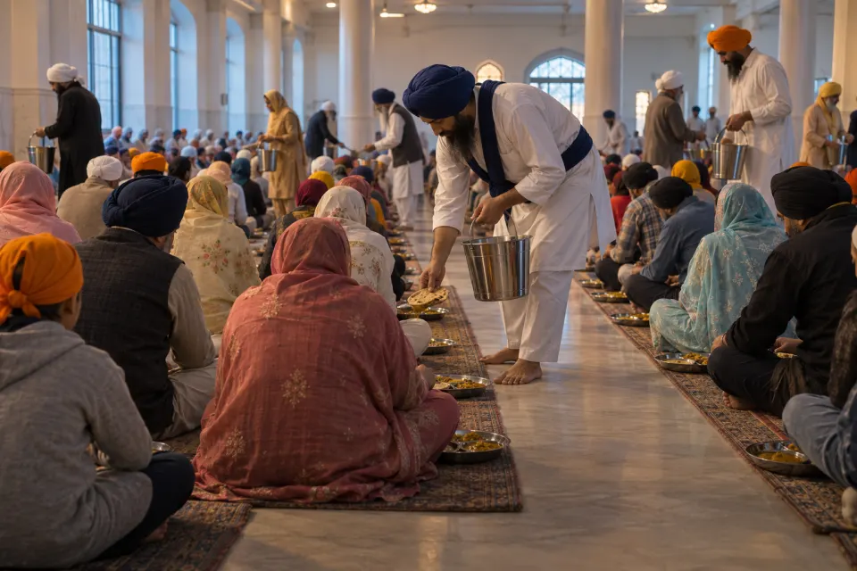 Prabhat Pheri lanterns, langar