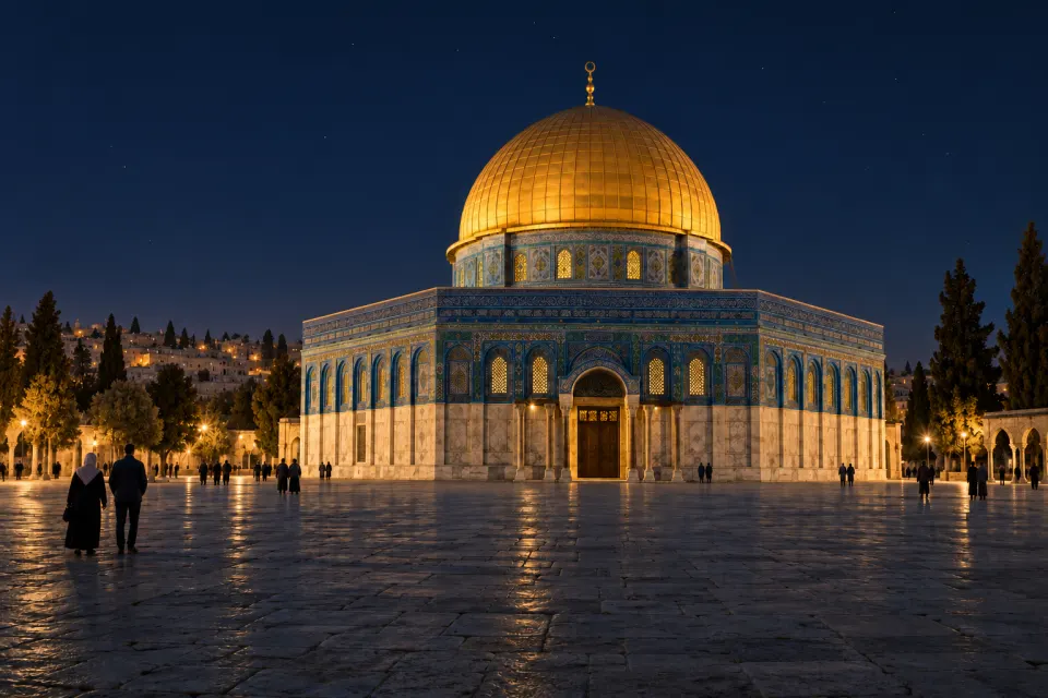Jerusalem night, the Dome of the Rock under stars