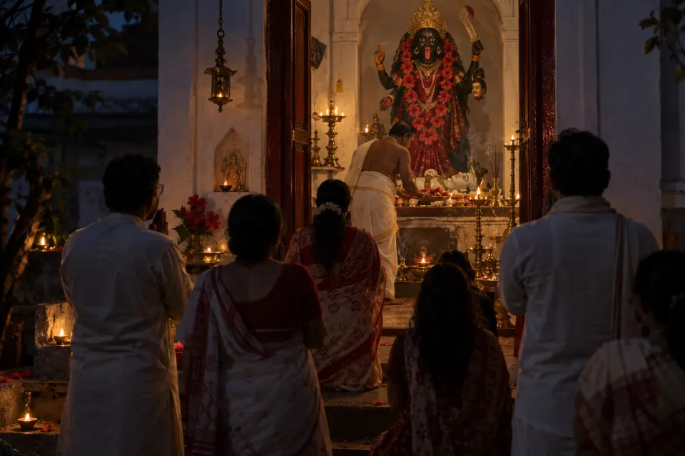 Dakshineswar at midnight, hibiscus garlands