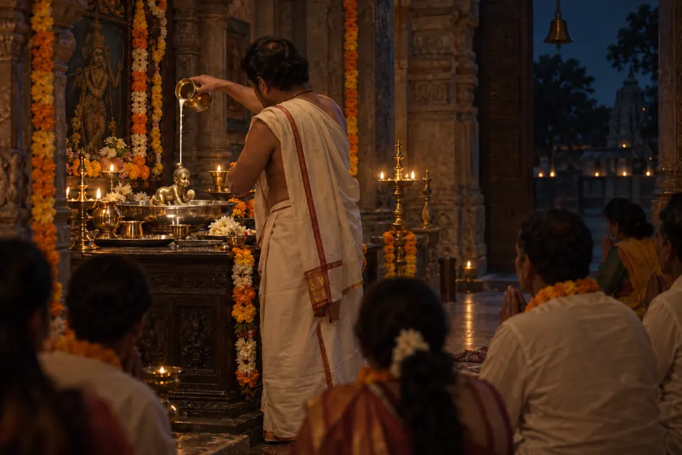 midnight abhishek of the infant image, Dahi Handi pyramid