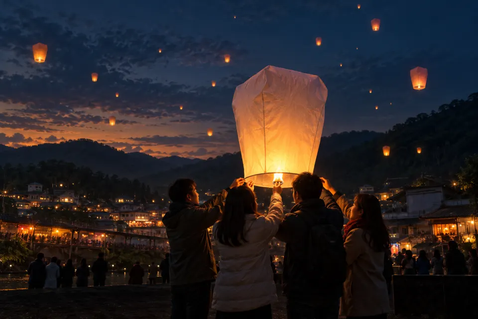 Pingxi sky lanterns rising