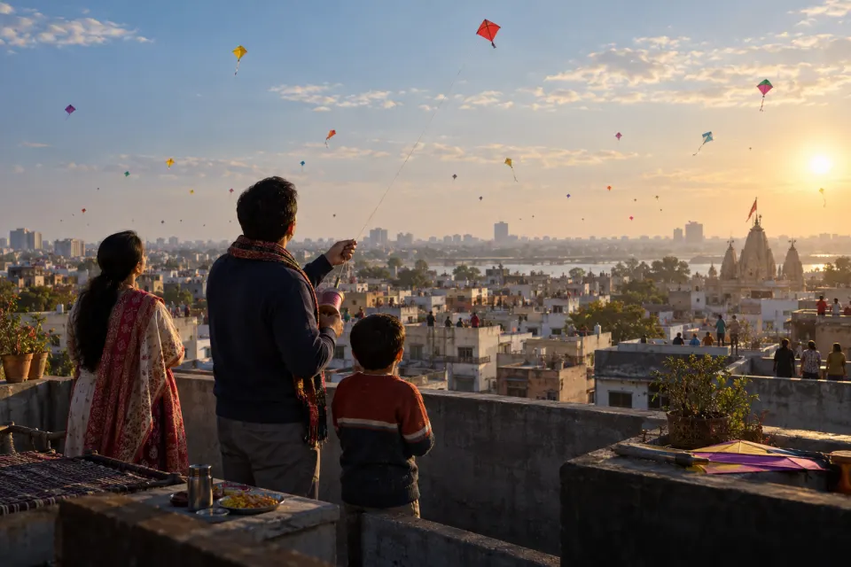 kites over Ahmedabad roofs