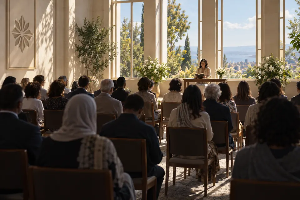 noon prayer, hush in a hall