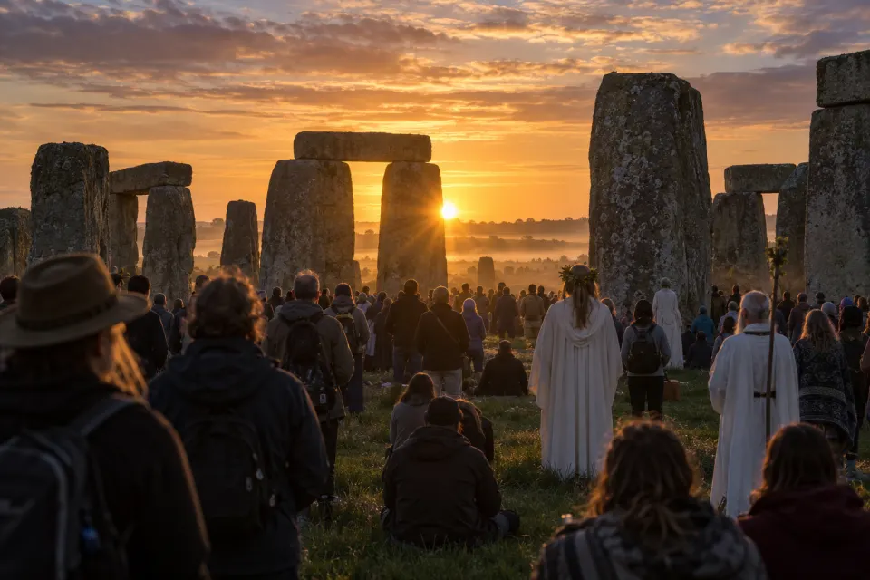 sunrise at Stonehenge with the crowd