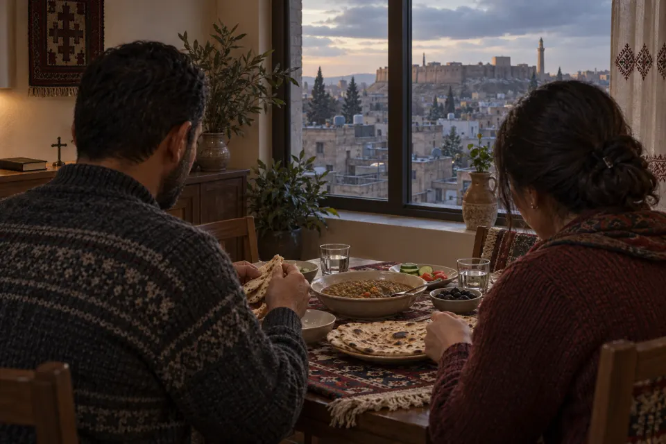 three-day fast table at an Assyrian home in Erbil