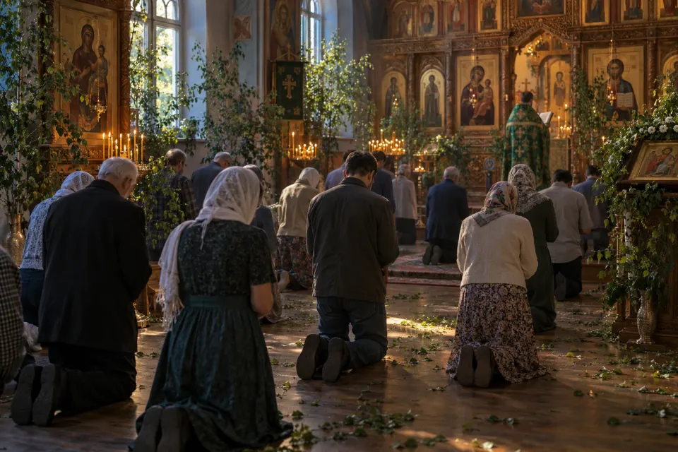 Orthodox kneeling vespers with green boughs