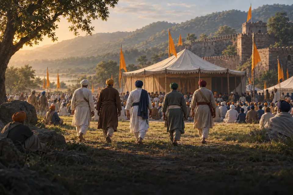Anandpur 1699, the tent, the five volunteers from behind
