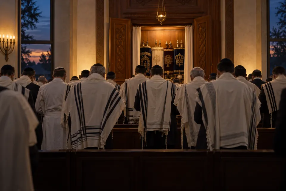 synagogue in white at Ne'ilah, the ark open