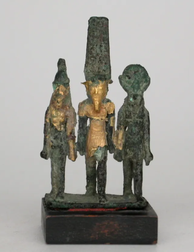 Amulet of the Theban Triad: Amun, Mut, and Khonsu