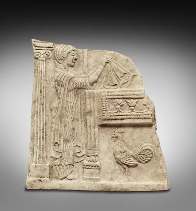 Votive Plaque (Pinax) with Persephone Making her Bridal Bed