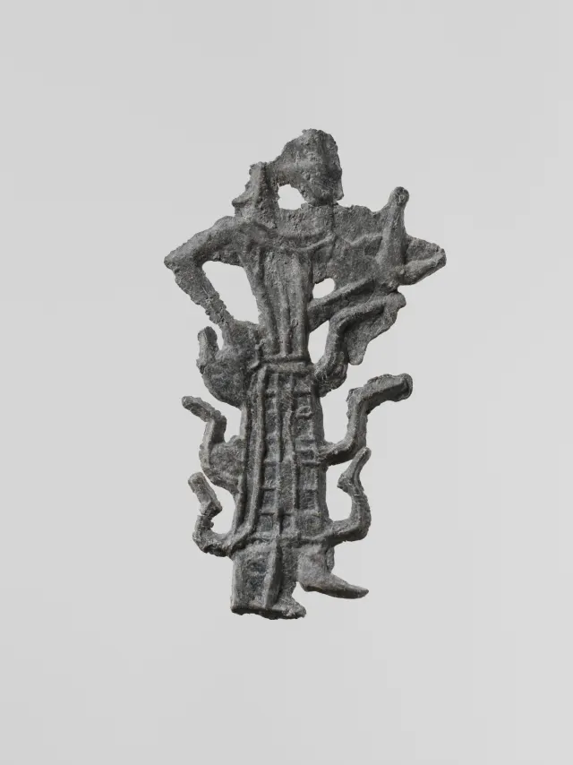 Lead figure of a goddess with an aegis, probably Athena