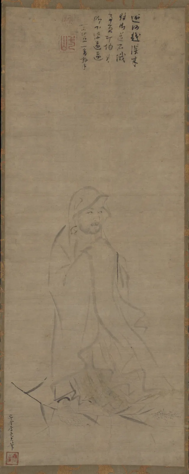Bodhidharma crossing the Yangzi River on a reed