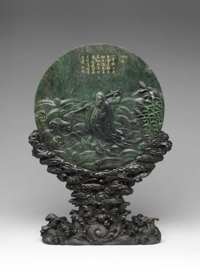 Table screen with Bodhidharma and landscape of Jinshan Island