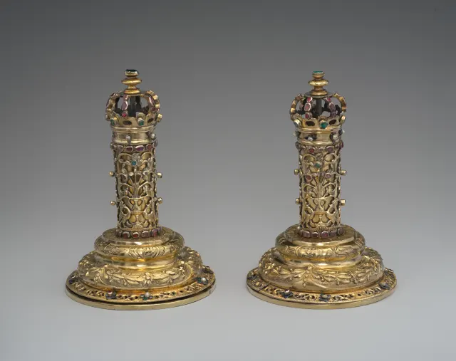 Pair of Torah finials (Rimmonim)